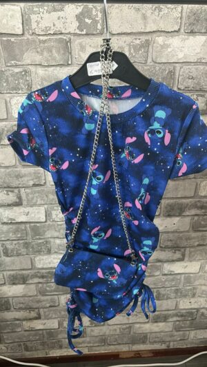 Blauwe stitch jurk met tasje